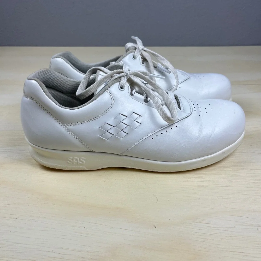 SAS Free time Womens White Leather Walking‎ Shoes Comfort Sneakers Size 7 M